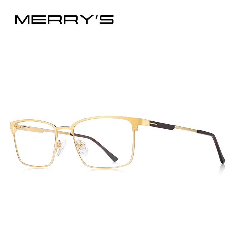 MERRYS Дизайнерские мужские роскошные очки из сплава, Мужские квадратные ультралегкие корректирующие очки при близорукости в деловом стиле S2119 - Цвет оправы: C04 Gold