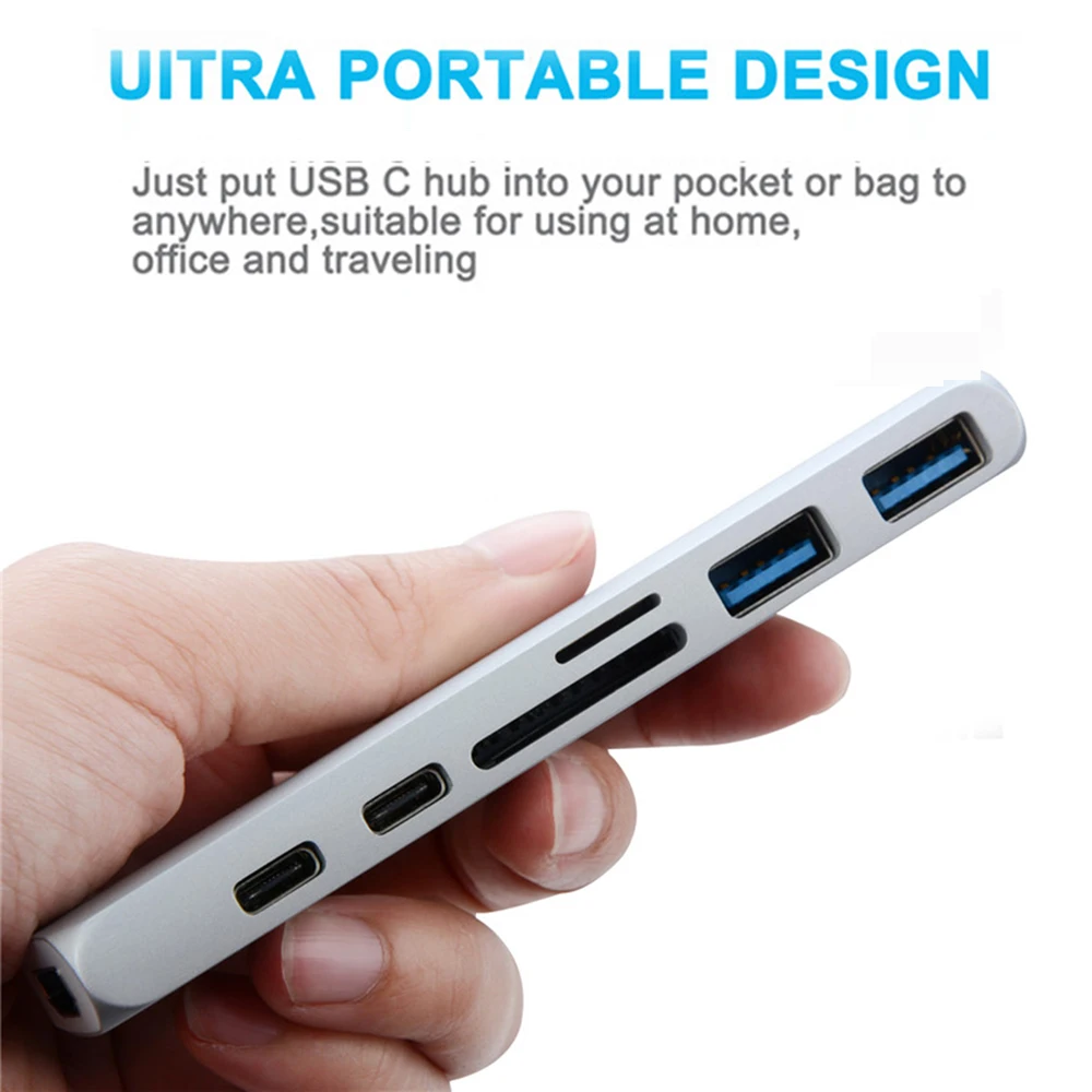USB C концентратор type C Thunderbolt 3 адаптер USB-C док-ключ с HDMI 4K PD USB 3,0 SD TF кард-ридер для MacBook Pro Air 13 15