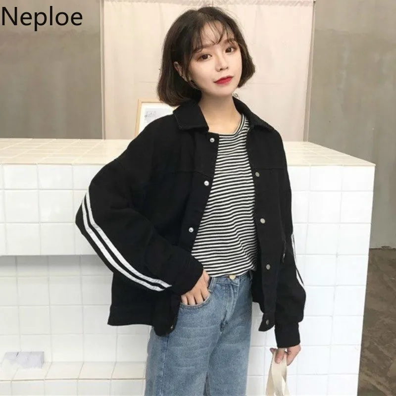 

Neploe Korean Loose Bf Style Patchwork Denim Jackets Fashion Slim Polo Collar Short Color Insertion Casaco Feminino Autumn 45602