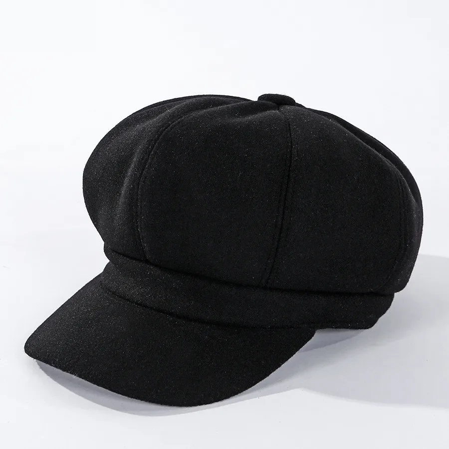 Black hats Женские шерстяные Восьмиугольные шляпы в британском стиле, модные женские однотонные кепки для осени и зимы - Цвет: Black hats