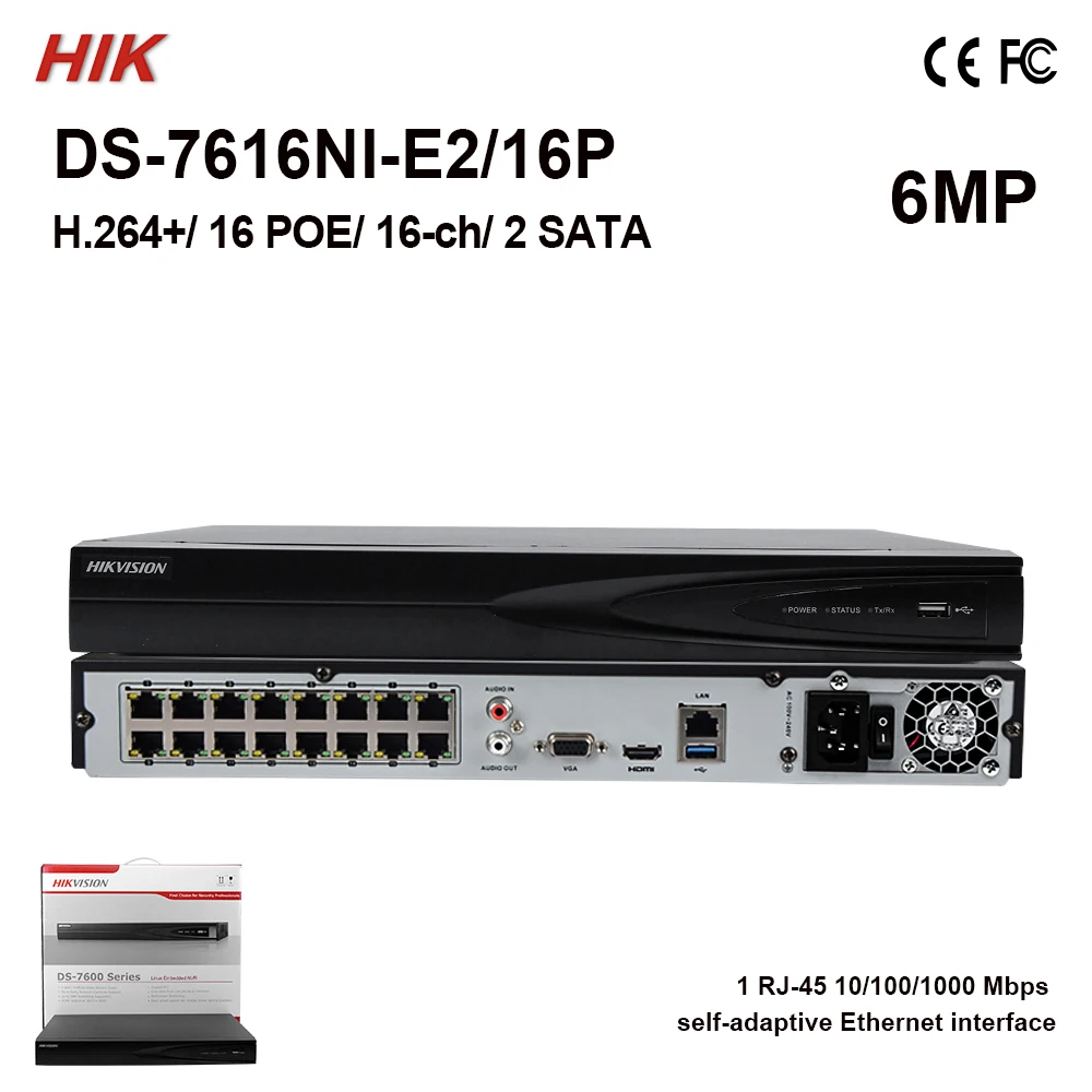 DS-7616NI-E2/16 P Hik 16ch NVR w/16POE 2SATA 2HDD дешевый NVR 6MP разрешение CCTV рекордер на продажу CCTV NVR