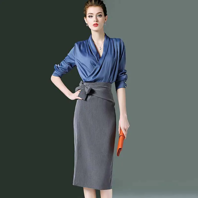 

Europe And America 2019 New Style WOMEN'S Dress Elegant Tops Slim Fit Skirt Hepburn Wind Set Two-Piece Set Fashion