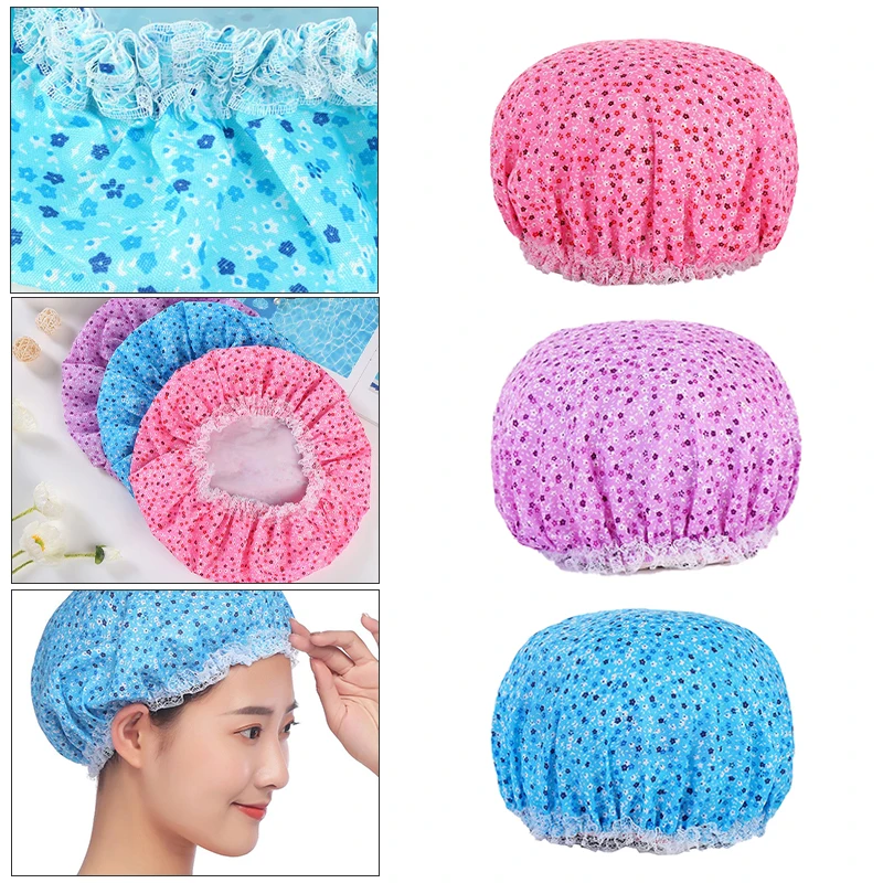 

2019 Hot Reusable Waterproof Shower Cap Flower Hair Bath Elastic Cotton Hat Woman Essential For Home Life Waterproof Shower Cap