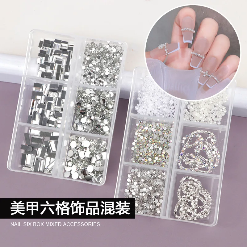 

Nail Claw Chain Diamond Chain Flat Bottom Diamond Jewelry White Glass Water Drill AB Nail Square Shaped Diamond Box