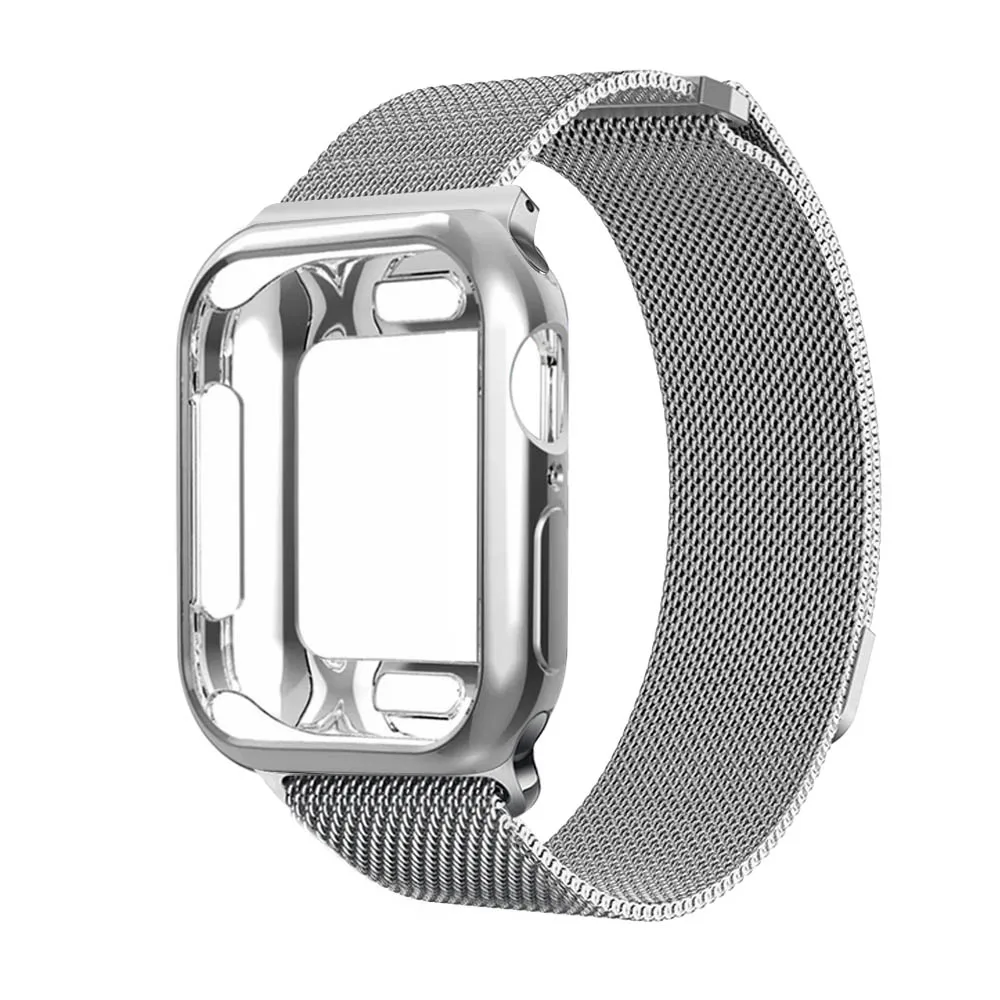 Миланский ремень из нержавеющей стали тонкий браслет ремешок для Apple Watch серии 1/2/3/4, 42 мм, 38 мм, ремешок для iwatch 40 мм 44 с защитным чехлом - Цвет ремешка: Silver