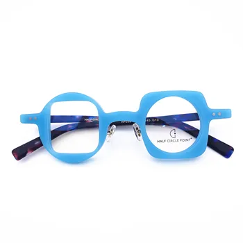 

Belight Optical Fancy Vintage Retro Matt Acetate Irregular Shape Round with Square Design spectacle frame precription lens 259