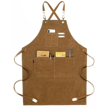 

Canvas Apron Unisex Adjustable Leather Hanging Neck Hotel Restaurant Cafe Barber Shop Bakery Bar Waiter Work Pinafore