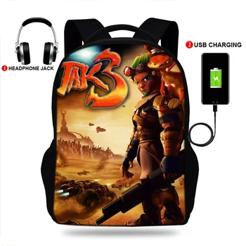 

17inch Jak 3 Anime Print USB charge backpack Kids School Bag For teenager Boys&Girls Travel Backpack Mochlia