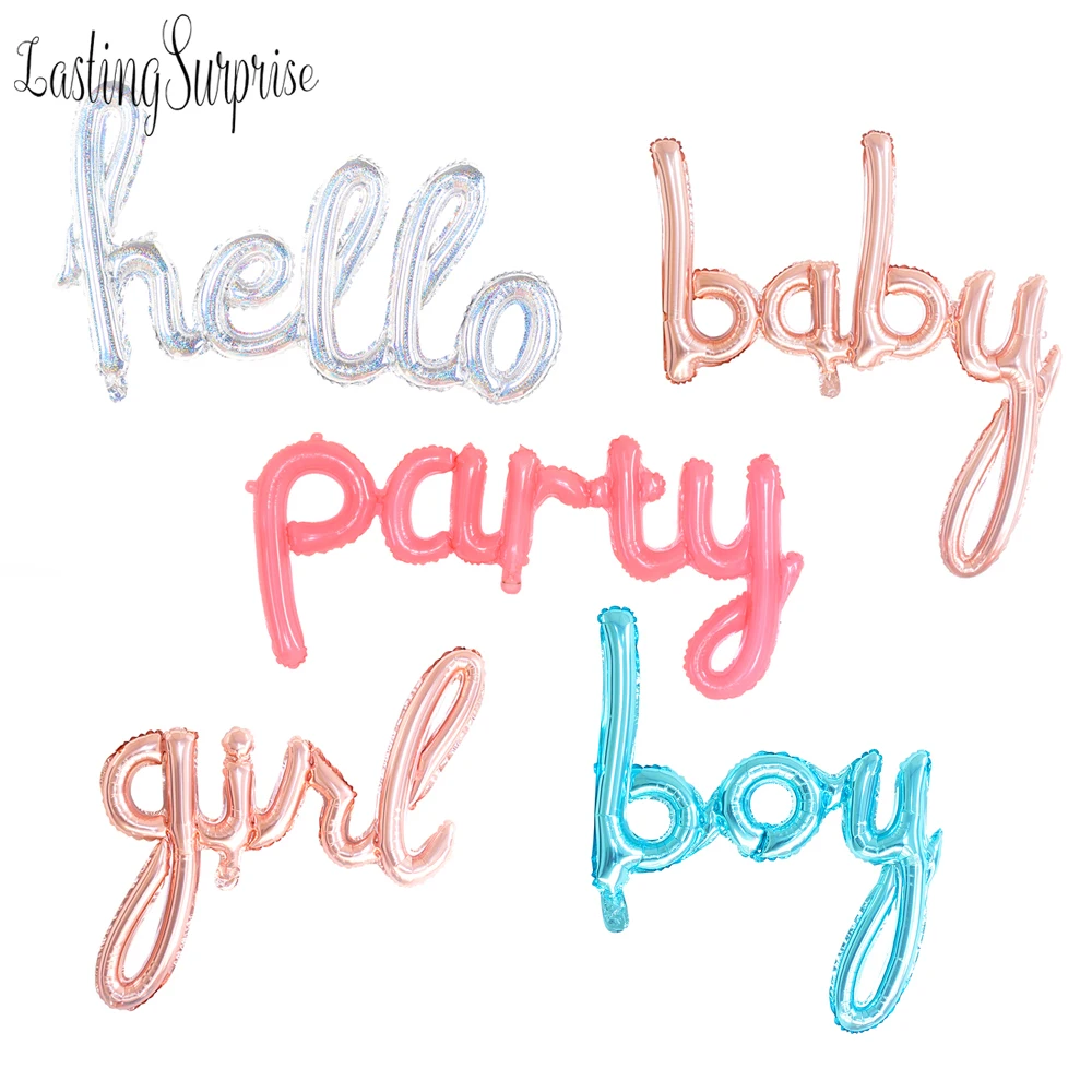 

1pc Balloon Letter Hello Party Baby Girl Boy Transparent Pink Balloon Aluminum Air Balloons For Birthday Girl Party Decoration