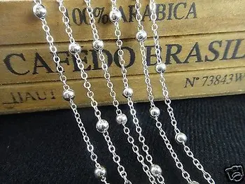 

FACTORY 16ft Silver Color Brass Oval link Flat Cable Chain with 4mm Ball Beaded soldered Chain C15