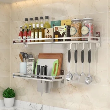 

Punch-Free Stainless Steel Kitchen Shelf Wall-Mounted Storage Rack