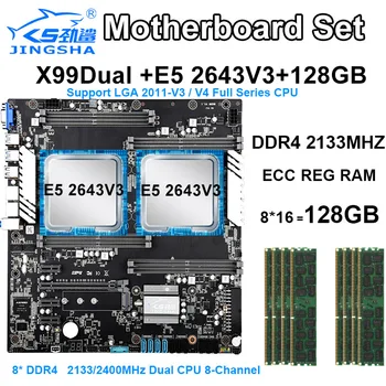 

X99 dual CPU motherboard set with 2pcs XEON E5 2643V3 CPU and 8*16gb ddr4 ecc reg 2133mhz RAM,PCI-E 16X, SATA3.0 EATX
