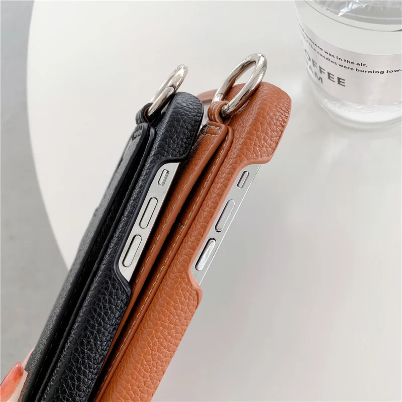 Luxury Leather Wallet Phone Case with Card Holder & Wrist Strap - Premium Protective Cover