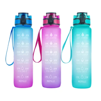 

3 Pack Sports Water Bottle with Time Marker Large Capacity Water Bottle for Fitness Running Cycling