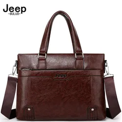 JEEP BULUO New Big Brand Men's Business Handbag Hot Large Capacity Leather Briefcase Bags For Man Laptop Work Travel Bag