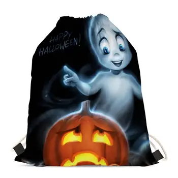 

HYCOOL Casual Drawstring Bag Small Backpack Pumpkin Ghost Print Funny Halloween Drawstring Gift Bag Custom Drawstring Gift Bags
