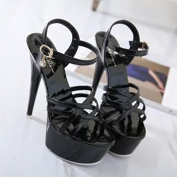 

15CM Ultra High Heel Crystal Shoes Sexy Patent Leather Steel Pipe Dance Platform Sandals Open Toe Nightclub Party High Heel Shoe