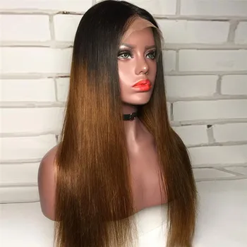 

Ombre Brown Straight Human Hair Wigs 13x4 T Part Human Hair Lace Wig Bleached Knots Lace Front Wig For Women
