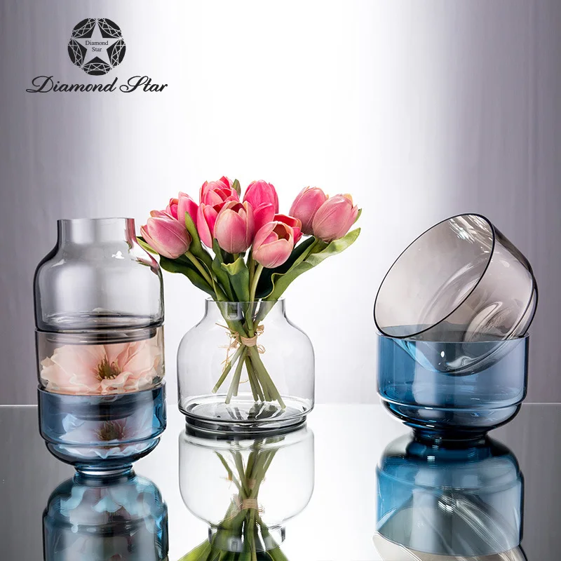 

Blown Glass Vase Modern Gradient Transparent Hydroponic Dry Flower Flower Arranger Home Decoration Crafts Glass Vase
