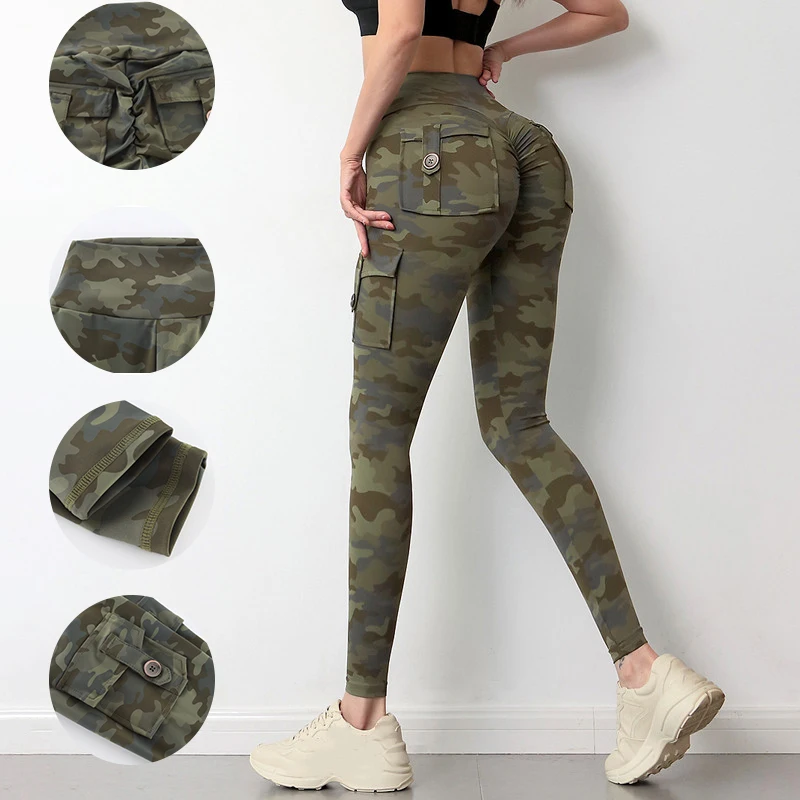 Camouflage Yoga Pants Women Fitness Leggings Workout Sports With Pocket Sexy Push Up Gym Wear plus size XL sports leggings yoga pants female tights