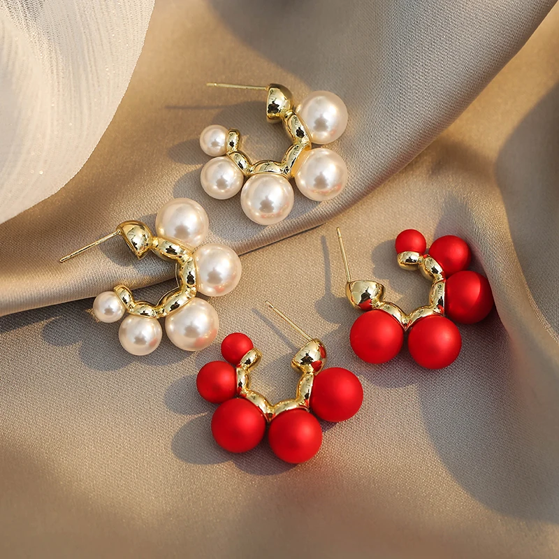 Pearl Earrings Metal Inlaid Jewelry For Woman