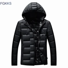 FGKKS, мужские Модные парки с капюшоном, зимнее мужское пальто, высокое качество, Повседневная парка, пальто, мужские однотонные Цветные парки, пальто