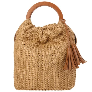 

Straw Bag Handbag New Summer Tassel Ladies Bag Bohemian Handbag Round Handle Rattan Woven Bag Light Brown
