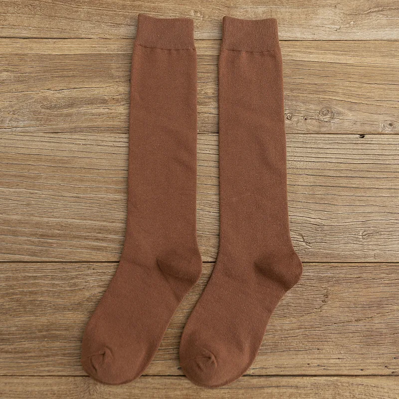 Высокие эластичные женские носки в стиле Харадзюку; уличные носки в консервативном стиле; однотонные дышащие носки из смешанного хлопка с сутуляцией для кроссовок; европейские размеры 33-44 - Цвет: Coffee