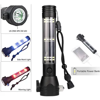 Solar Power LED Flashlight 9 in 1 Multi-Functional Safety Hammer Torch Light With Power Bank Magnet Survival Tool Emergency Ligh 2