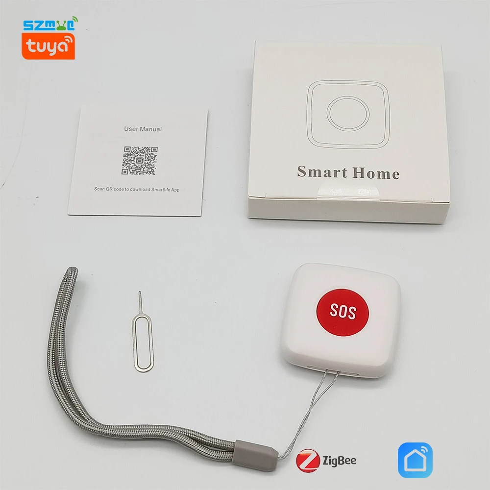 Medical Alert Button Emergency Alarm Button Zigbee Wifi Elderly Panic Button Tuya Sauce Push Notification Wireless Emergency Alarm For Disable Person Ag&eacute;e Smartlife App