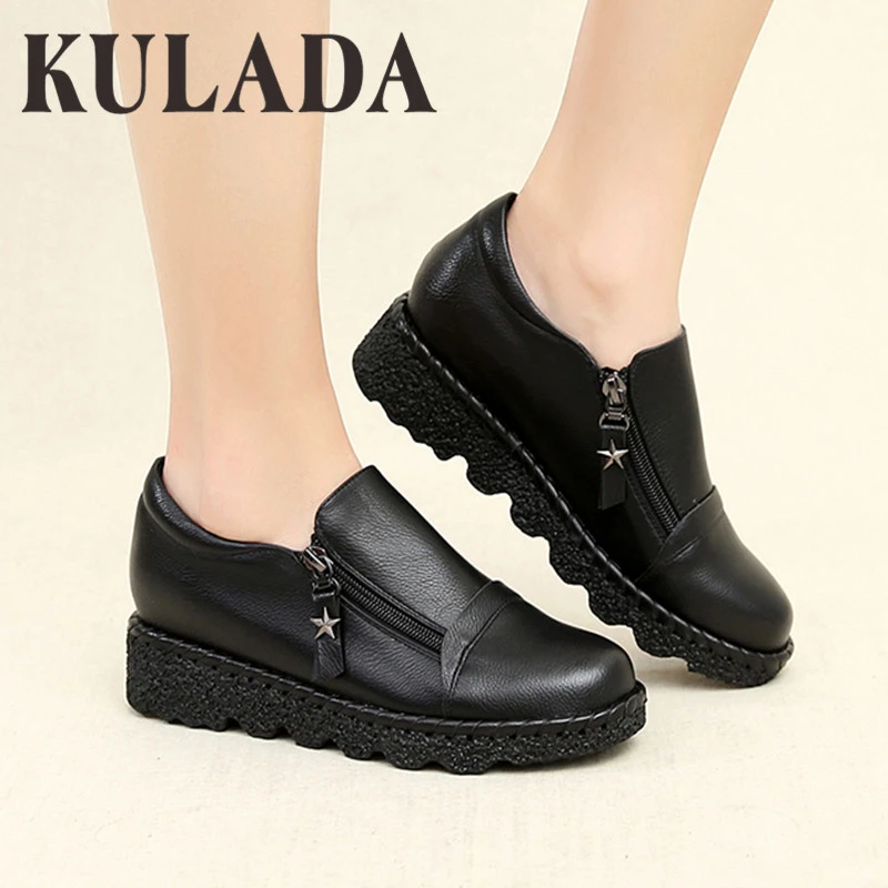 KULADA zapatos informales de plataforma para mujer, calzado cómodo doble cremallera lateral, para primavera y otoño|Zapatos de tacón de - AliExpress