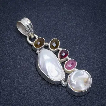

Natural Biwa Pearl,Blue Fire Labradorite and Amethyst 925 Sterling Silver Pendant 2" B3384