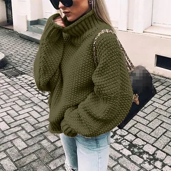 

Turtleneck Shoulder Handfeel Womens Off The Sweater Knitted Casual Loose Sleeve Long Popular Pullover Soft Loose Female Sweater