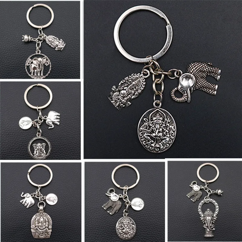 

Elephant God *Ganesha* Creative Metal keychain,God of Wealth Charms, Good Luck Charms,Health Charms,Tibetan Silver A1532 1pcs