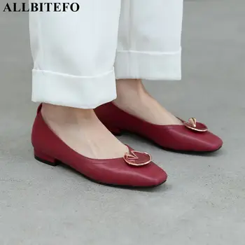 

ALLBITEFO low-heeled comfortable genuine leather square toe office ladies shoes women high heel shoes women shoes women heels