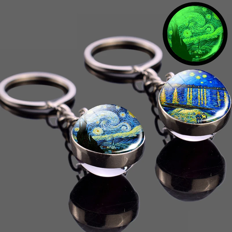 LuminousVanGoghSunflowerArtKeychainVanGoghGlassBallPendant