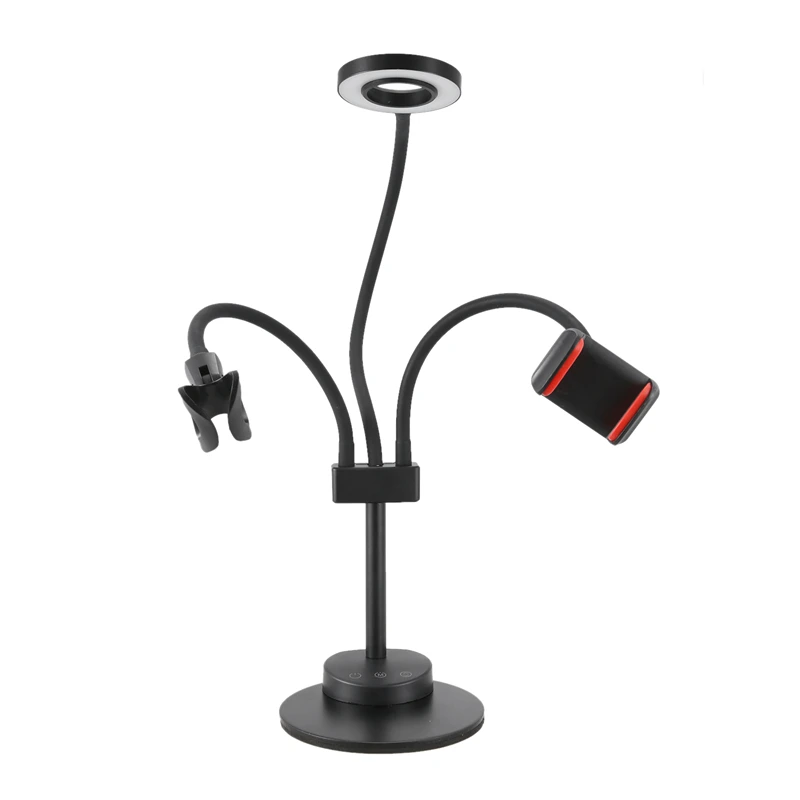  AAAE Top-3 in 1 Lazy Bracket Phone Stand with Microphone Holder Flexible Cellphone Clip with 24 LED