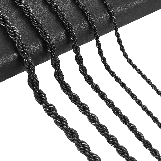 Men's Black Plated Stainless Steel Rope Chain Necklace