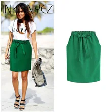 Новые весенние Летние Элегантные миди-юбки, Женская офисная юбка-карандаш, хлопковая юбка с эластичной резинкой на талии, посылка на бедрах, юбка с бантом, зеленая-85
