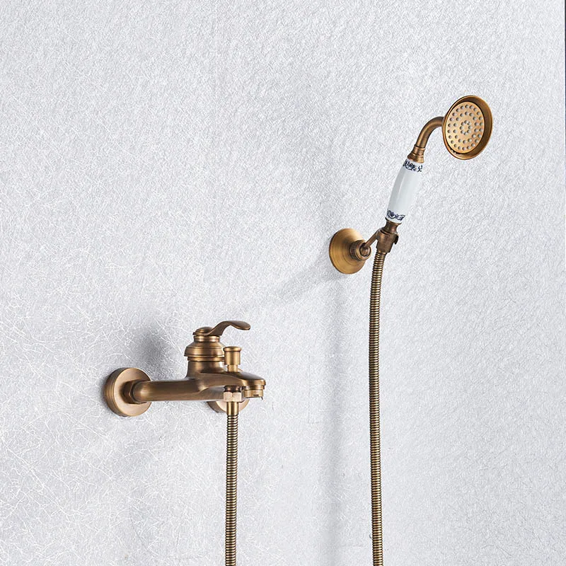 Bathtub faucet C Античный латунный кран для ванны, душа комплект настенный Смесители для ванной комнаты кран с Керамика ручной душ горячей и холодной воды смеситель для горячей и холодной воды - Цвет: Bathtub faucet C