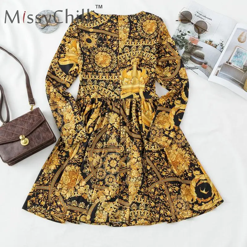 MissyChilli, модное винтажное платье с принтом пейсли, женское платье трапециевидной формы с длинным рукавом, праздничное элегантное платье, сексуальные вечерние осенние платья для клуба