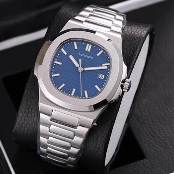 

Casual mechanical watches sapphire glass black dial stainless steel bracelet sports watch Glide sooth second hand watch