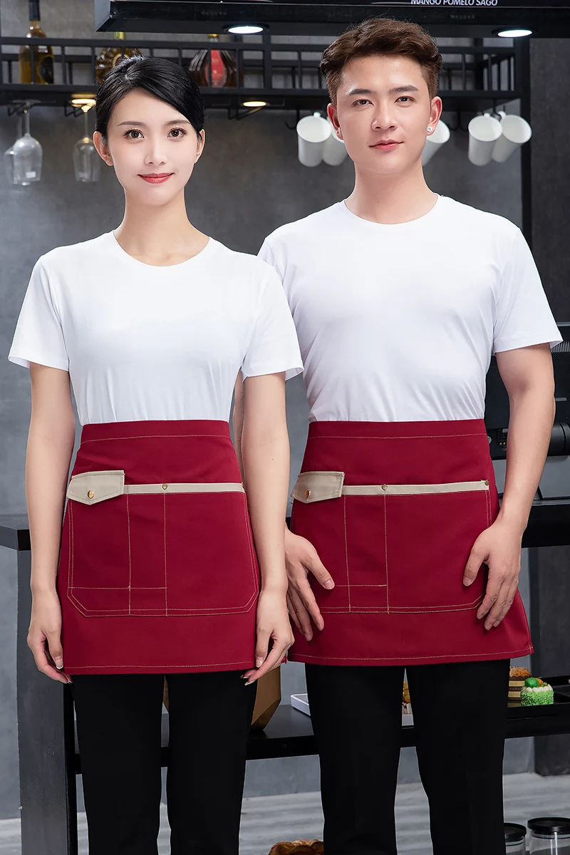 

Men Women Kitchen Restaurant Waist Apron With Pocket Half Short Apron Denim for Server Waiter Waitress Cook Cleaning tools