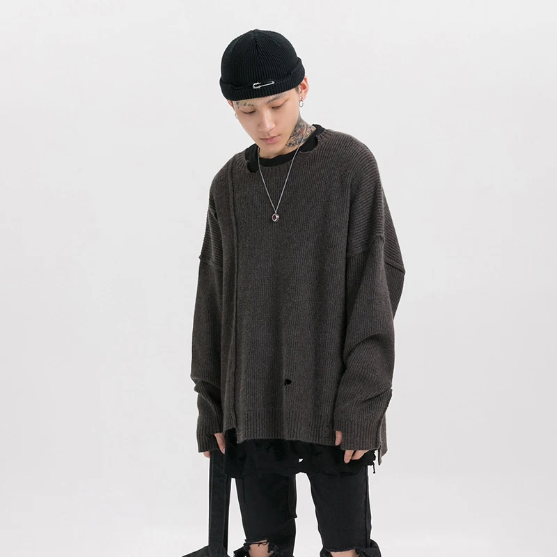 Рваные Марка NEW FASHION Hi Street Для мужчин свитера Проблемные свитер для улицы с буквенным принтом Для мужчин/Осенне-зимняя Дамская обувь Повседневное вязаный R2315