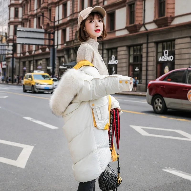 

Photo Shoot South Korea Dongdaemun 2019 New Style down Jacket Women's Long Loose-Fit-Style Mixed Colors down Coat Cotton-padded