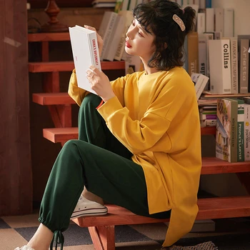 

Ladies pajamas set cotton love printing long-sleeved two-piece suit sweet and cute comfortable and loose Homewear JJF0064