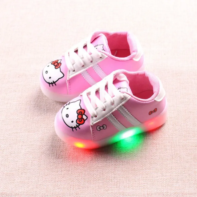 

New Children lighted shoes with hello kitty printed for girls casual shoes