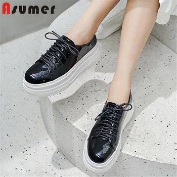 

Asumer 2020 new fashion flat platform shoes women sneaker top quality genuine leather spring summer casual shoes ladies