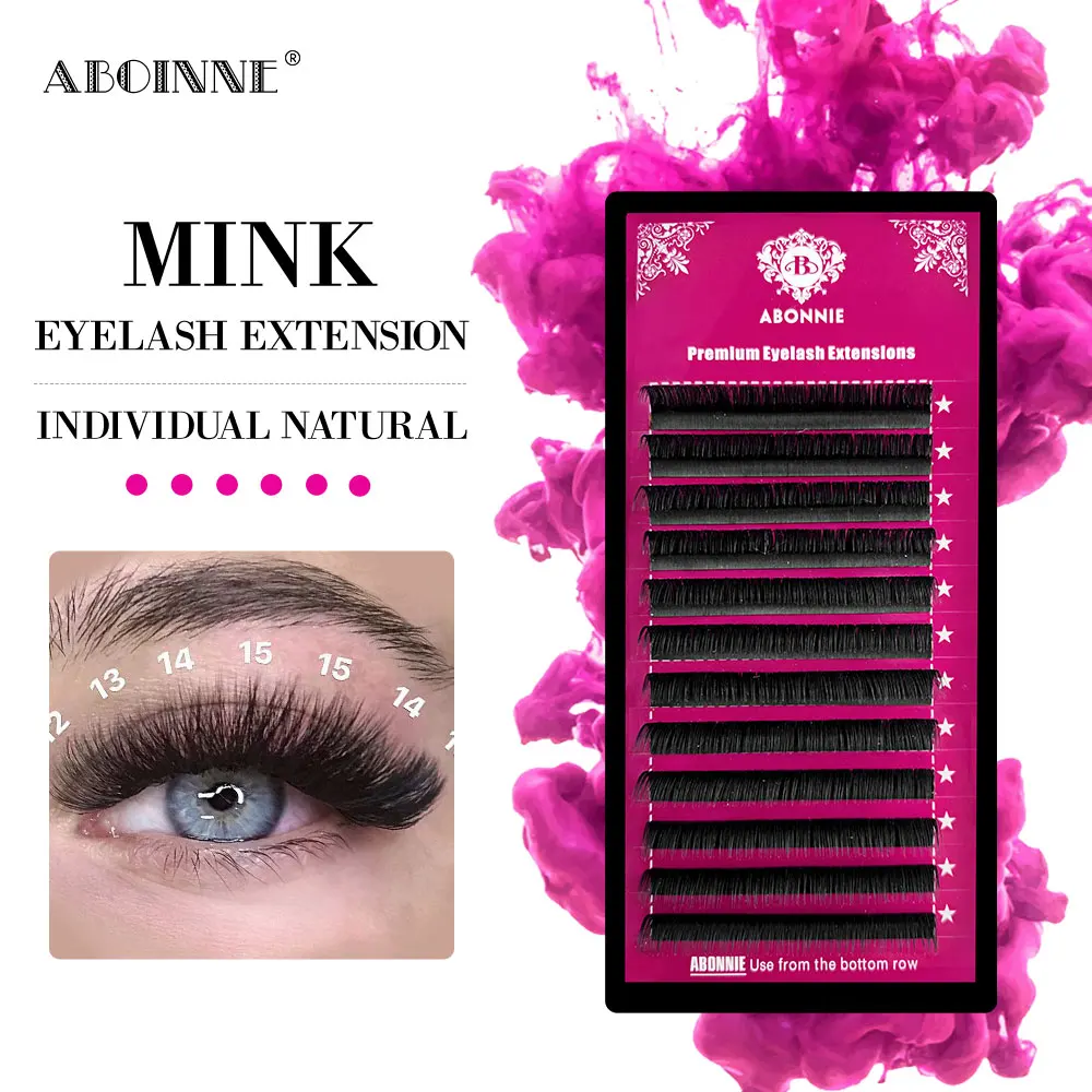 Abonnie-Extensión de pestañas, Cilio Individual de visón sintético Natural, 0,05-0,25mm, rizado B/C/D, maquillaje de belleza de 8-17mm