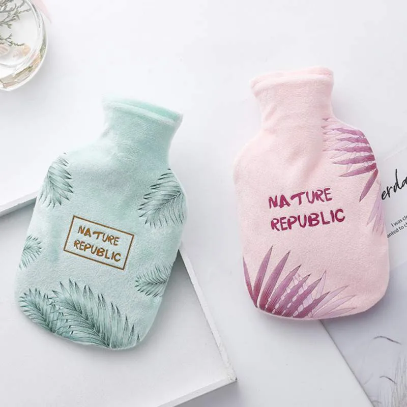 350 мл Ins стиль грелка с флисовой крышкой Растительный Узор резиновые зимние грелки мешок для хранения инъекций